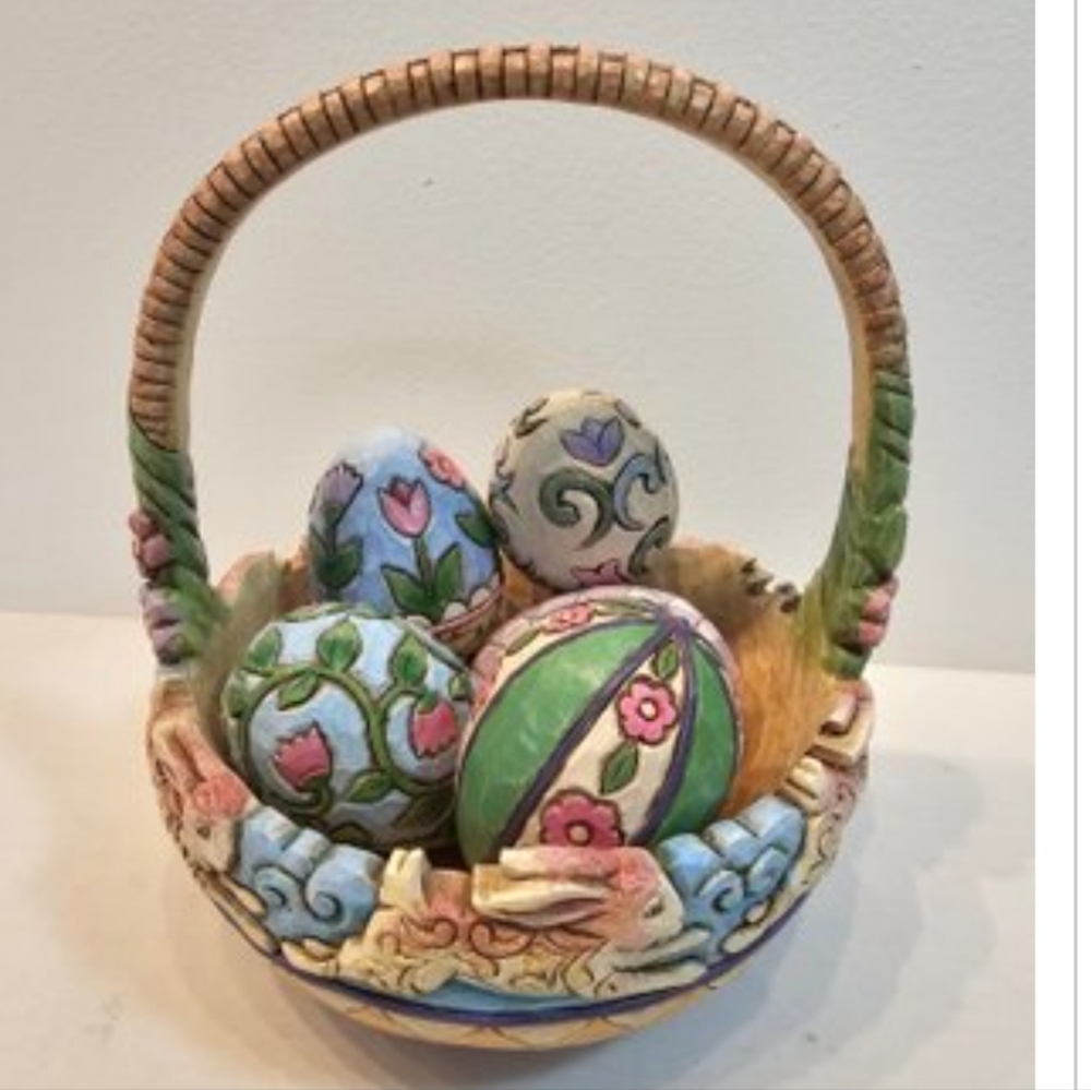 Jim Shore Blue and Green Ceramic Art Eggs